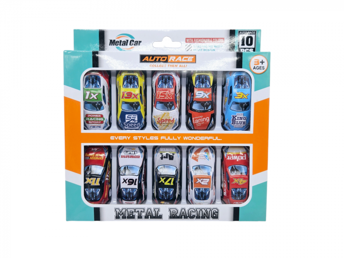 Set 10 masinute din aliaj, Functie pull-back, Multicolor, Scara 1:64 [11]