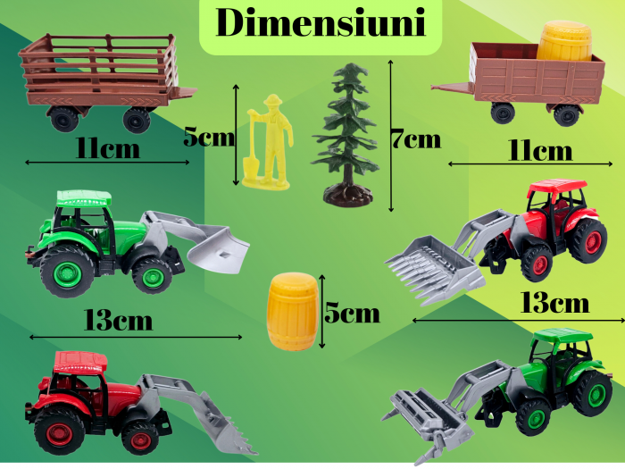 Set 12 piese Ferma, Tractoare agricole, Remorci, Fermieri, alte accesorii, Jucarii educative si interactive, +3ani, plastic, ERGINO® [2]