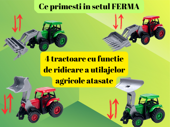 Set 12 piese Ferma, Tractoare agricole, Remorci, Fermieri, alte accesorii, Jucarii educative si interactive, +3ani, plastic, ERGINO® [3]