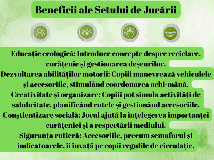 Set 12 piese Salubritate, Masina de gunoi, Continer basculant, Vitanja, Duba, alte Accesorii, Jucarii educative si interactive, +3ani, plastic, ERGINO® [6]