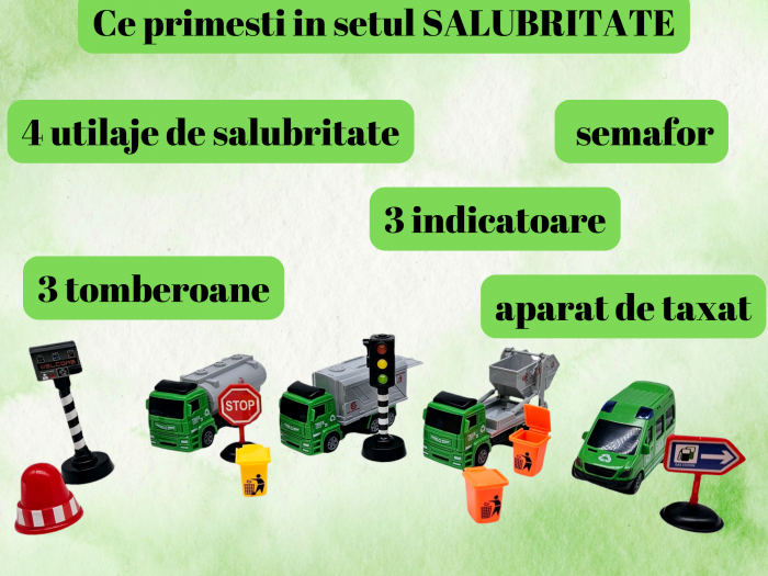 Set 12 piese Salubritate, Masina de gunoi, Continer basculant, Vitanja, Duba, alte Accesorii, Jucarii educative si interactive, +3ani, plastic, ERGINO® [3]