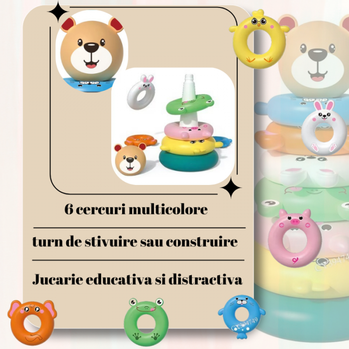 Set 2 Jucării Educative - Turn Multicolor și Inele pentru Copii [4]