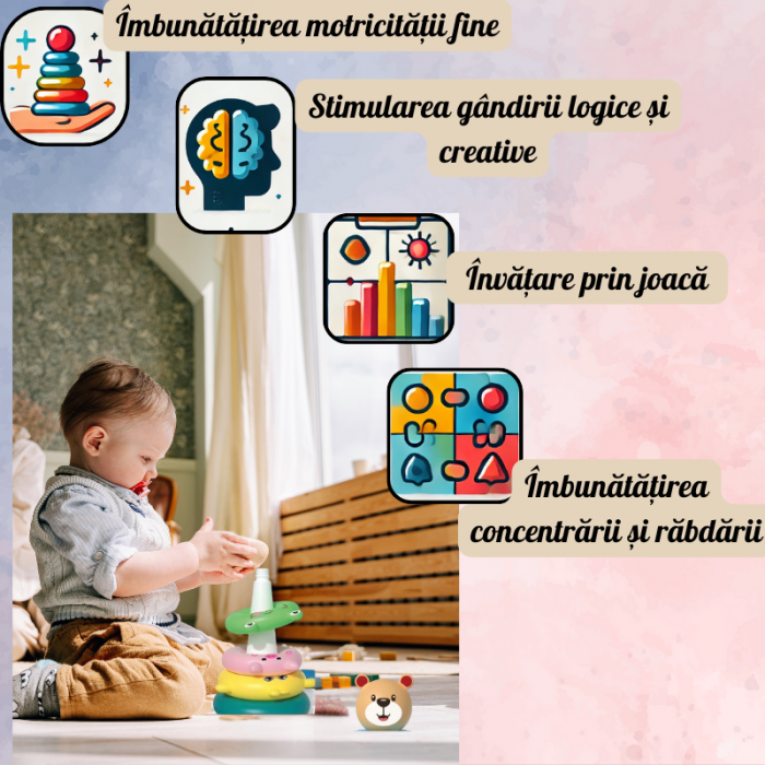 Set 2 Jucării Educative - Turn Multicolor și Inele pentru Copii [5]