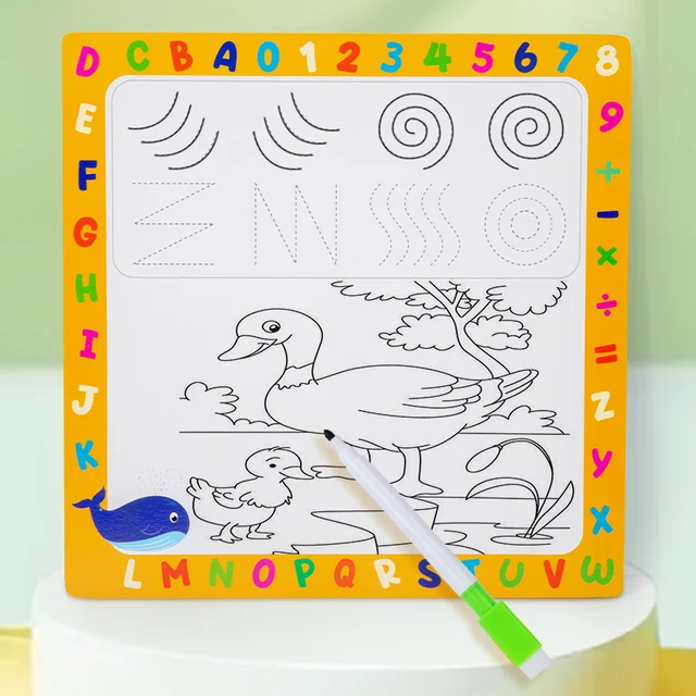 Set 4 puzzle din lemn 3D si tabla de scris, Educative si interactive, Pentru copii2-5 ani, Pisica, Broasca, Rata, Gaina, Multicolor [6]