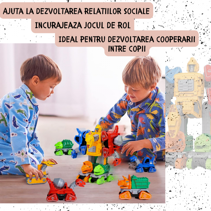 Set 5 in 1, Dinozauri Transformabili in Robot, – Jucarie Educativa 2 in 1 cu Functie Pull-Back, Metal si Plastic, 6 Cartonase, +3ani, ERGINO® [5]