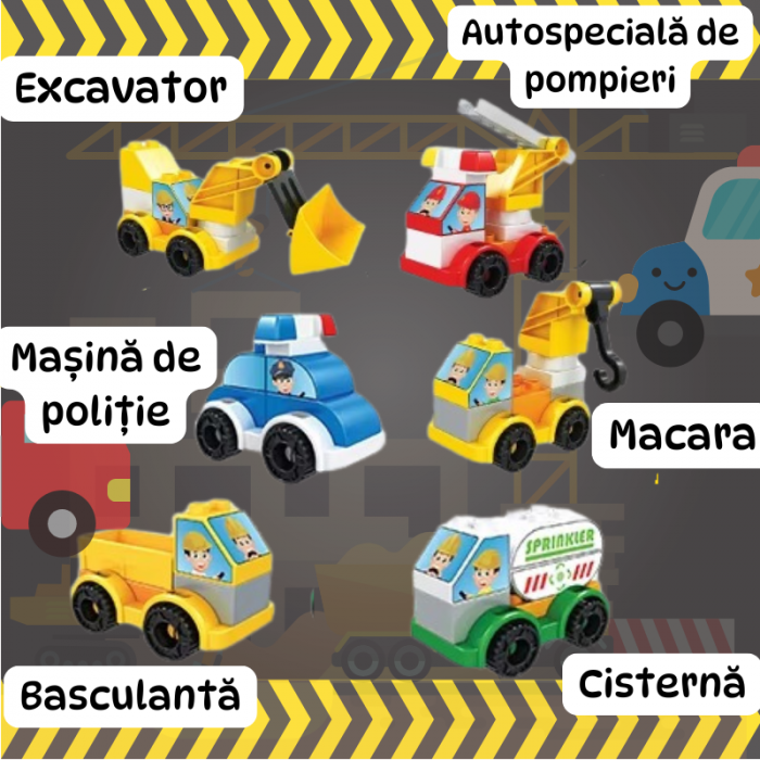 Set de Construcție 6 în 1 - 72 Piese Compatibile Duplo - Vehicule și Robot pentru Copii +3 ani" [3]