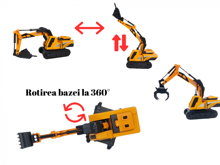 Set 7 utilaje de constructie, Metal si plastic, DIferite functii, Galben/Negru, 9-18cm, ERGINO® [3]