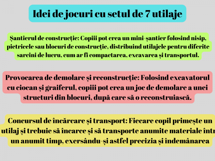 Set 7 utilaje de constructie, Metal si plastic, DIferite functii, Galben/Negru, 9-18cm, ERGINO® [7]
