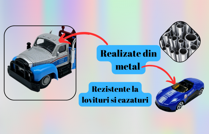 Set 8 piese, Camioane cu Platforme si Vehicule transportabile, Masini curse si Elicopter, Realizate din metal, Detalii Realistice, 12cm, +3 ani, ERGINO® [4]
