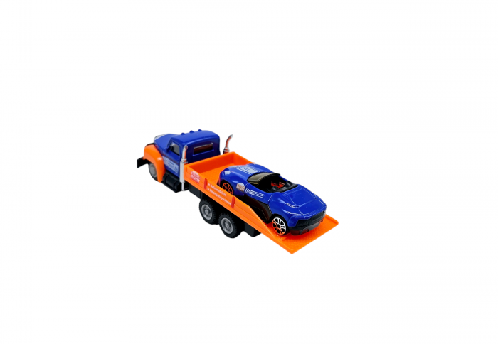 Set 8 piese, Camioane cu Platforme si Vehicule transportabile, Masini curse si Elicopter, Realizate din metal, Detalii Realistice, 12cm, +3 ani, ERGINO® [10]