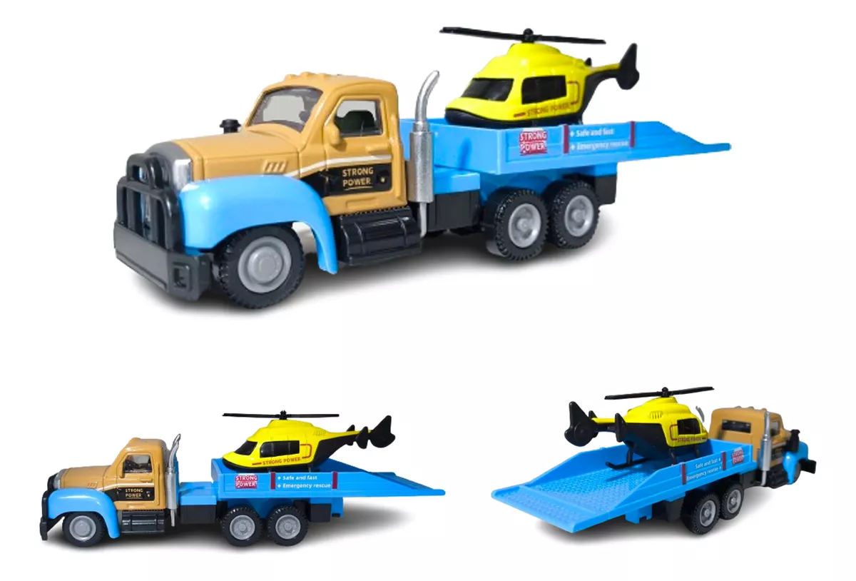 Set 8 piese, Camioane cu Platforme si Vehicule transportabile, Masini curse si Elicopter, Realizate din metal, Detalii Realistice, 12cm, +3 ani, ERGINO® [8]