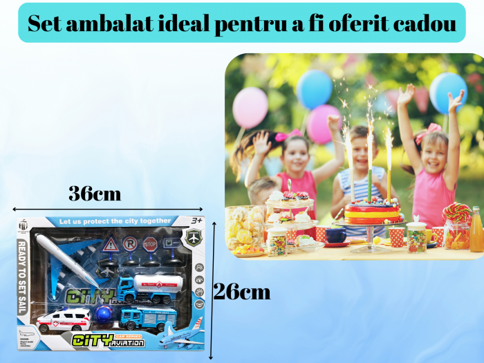 Set 9 piese Aeroport, Avion, Cisterna, Autospeciala Pompieri, Ambulanta, alte Accesorii, Jucarii educative si interactive, +3ani, plastic, ERGINO® [3]