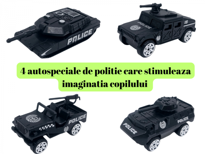 Set camion trailer de jucarie, Sistem catapultare masini, Pista extensibila, 5 Piese, Autospeciale Politie, Extidere 77cm, Plastic, Verde [4]