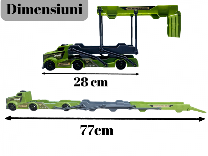 Set camion trailer de jucarie, Sistem catapultare masini, Pista extensibila, 5 Piese, Autospeciale Politie, Extidere 77cm, Plastic, Verde [2]