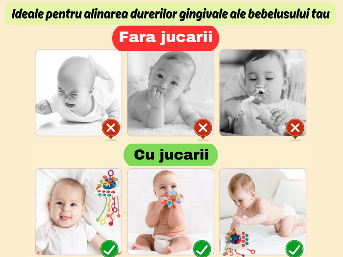 Set complet Jucarii Dentitie, Interactive, Multi-senzoriale, Elemente zornaitoare, Diferite functii, Fara BPA, SIlicon alimentar si plastic fin, +3luni, 11piese, Blue, Ergino [11]