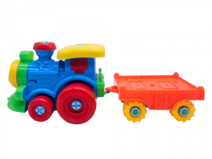Set tren transportator cu 2 masinute demontabile, Basculanta, Excavator, cu surubelnite, Jucarie interactiva pentru copii, 42 cm, Plastic, Multicolor [11]