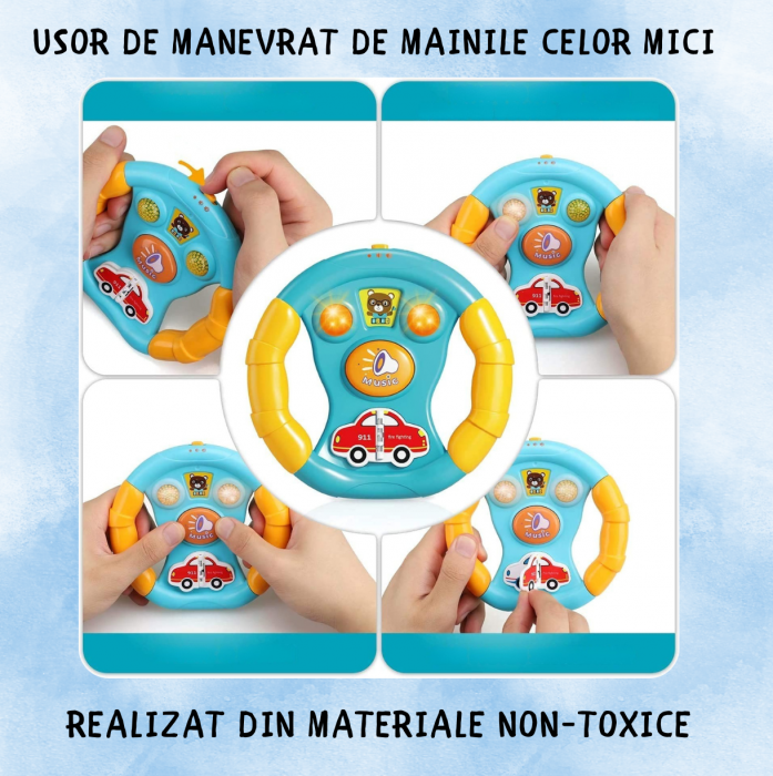 Volan Interactiv pentru Copii, Sunete si Lumini, 6 Melodii, Sirene Ambulanta si Pompieri, Sunet Claxon si Semnal, Baterii Incluse, Plastic, +18luni, ERGINO® [3]