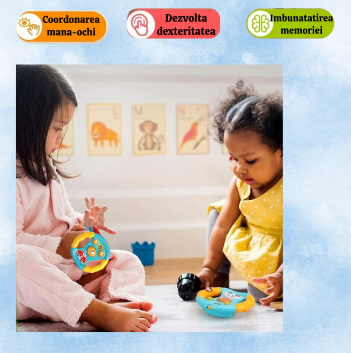 Volan Interactiv pentru Copii, Sunete si Lumini, 6 Melodii, Sirene Ambulanta si Pompieri, Sunet Claxon si Semnal, Baterii Incluse, Plastic, +18luni, ERGINO® [4]