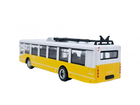 Autobuz de jucarie realizat din metal, Sunete si lumini, Pull-back, Baterii incluse, 17cm, Alb/Galben [4]