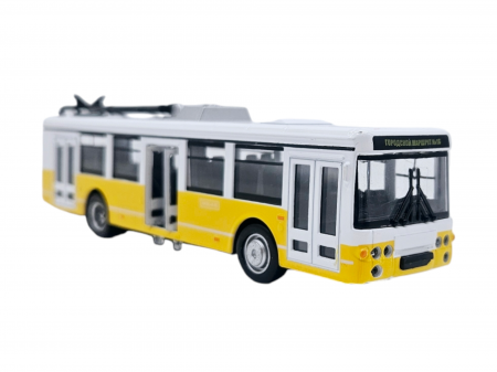 Autobuz de jucarie realizat din metal, Sunete si lumini, Pull-back, Baterii incluse, 17cm, Alb/Galben [2]