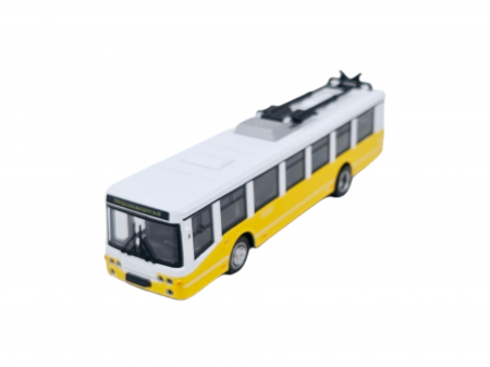 Autobuz de jucarie realizat din metal, Sunete si lumini, Pull-back, Baterii incluse, 17cm, Alb/Galben [5]