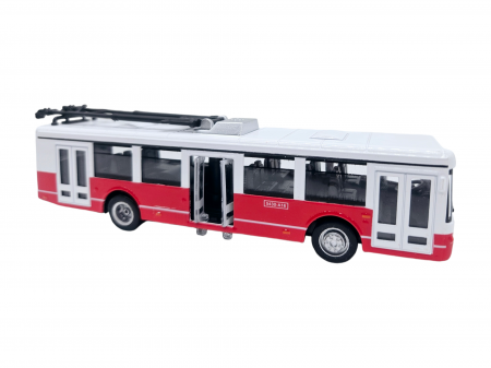 Autobuz de jucarie realizat din metal, Sunete si lumini, Pull-back, Baterii incluse, 17cm, Alb/rosu [3]