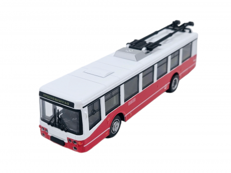 Autobuz de jucarie realizat din metal, Sunete si lumini, Pull-back, Baterii incluse, 17cm, Alb/rosu [7]