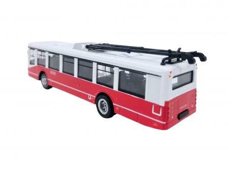 Autobuz de jucarie realizat din metal, Sunete si lumini, Pull-back, Baterii incluse, 17cm, Alb/rosu [6]