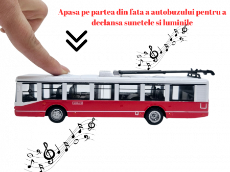 Autobuz de jucarie realizat din metal, Sunete si lumini, Pull-back, Baterii incluse, 17cm, Alb/rosu [1]