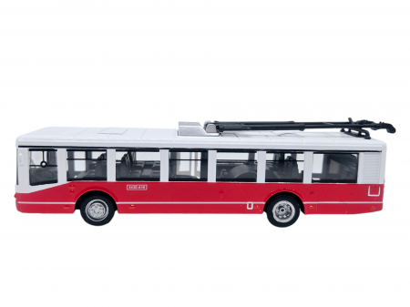 Autobuz de jucarie realizat din metal, Sunete si lumini, Pull-back, Baterii incluse, 17cm, Alb/rosu [5]