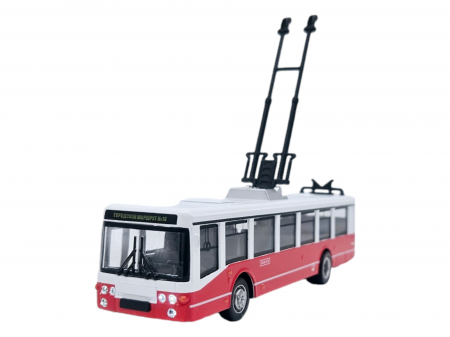 Mijloace de transport in comun - Autobuz de jucarie realizat din metal, Sunete si lumini, Pull-back, Baterii incluse, 17cm, Alb/rosu