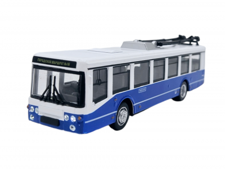Autobuz de jucarie realizat din metal, Sunete si lumini, Pull-back, Baterii incluse, 17cm, Alb/albastru [5]