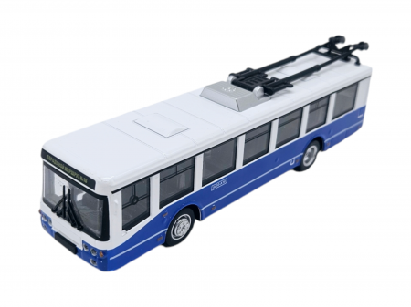 Autobuz de jucarie realizat din metal, Sunete si lumini, Pull-back, Baterii incluse, 17cm, Alb/albastru [6]