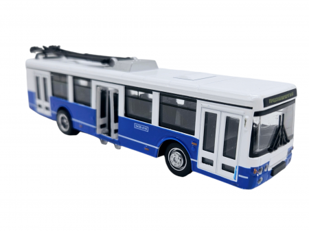 Autobuz de jucarie realizat din metal, Sunete si lumini, Pull-back, Baterii incluse, 17cm, Alb/albastru [3]