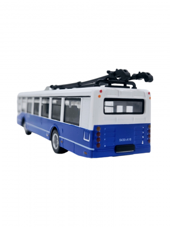 Autobuz de jucarie realizat din metal, Sunete si lumini, Pull-back, Baterii incluse, 17cm, Alb/albastru [4]