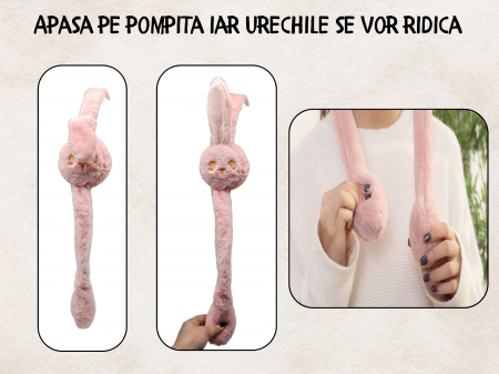 Bentita pufoasa cu Lumini Multicolore si Urechi Miscatoare, Plus Premium, Roz, ERGINO® [3]