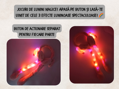 Bentita pufoasa cu Lumini Multicolore si Urechi Miscatoare, Plus Premium, Roz, ERGINO® [1]