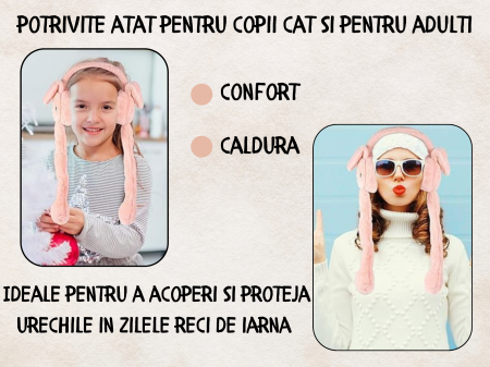 Bentita pufoasa cu Lumini Multicolore si Urechi Miscatoare, Plus Premium, Roz, ERGINO® [4]