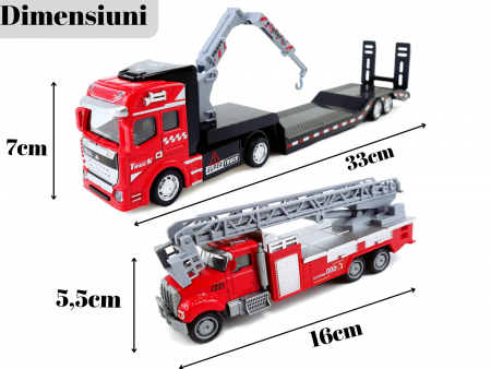 Camion din metal cu macara si platforma, Autospeciala Pompieri din metal transportabila, Functie pull-back, 33cm, Rosu, +3ani, ERGINO® [3]