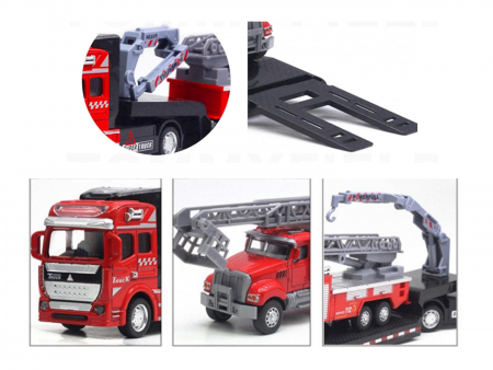 Camion din metal cu macara si platforma, Autospeciala Pompieri din metal transportabila, Functie pull-back, 33cm, Rosu, +3ani, ERGINO® [2]