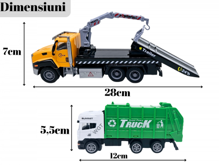Camion din metal cu macara si platforma extensibila, Masina de Gunoi din metal transportabila, Functie pull-back, 28cm, Galben, +3ani, ERGINO® [4]