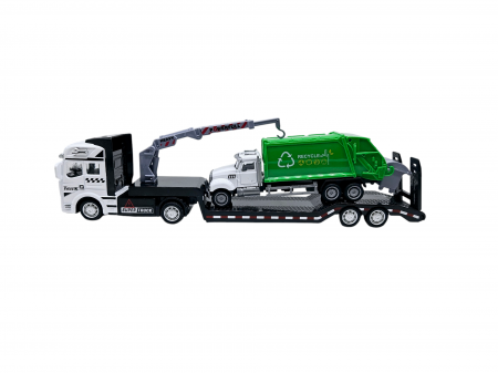 Camion din metal cu macara si platforma, Autospeciala Gunoi din metal transportabila, Functie pull-back, 33cm, Alb, +3ani, ERGINO® [5]