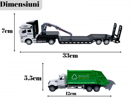 Camion din metal cu macara si platforma, Autospeciala Gunoi din metal transportabila, Functie pull-back, 33cm, Alb, +3ani, ERGINO® [4]