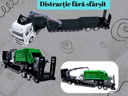 Camion din metal cu macara si platforma, Autospeciala Gunoi din metal transportabila, Functie pull-back, 33cm, Alb, +3ani, ERGINO® [3]