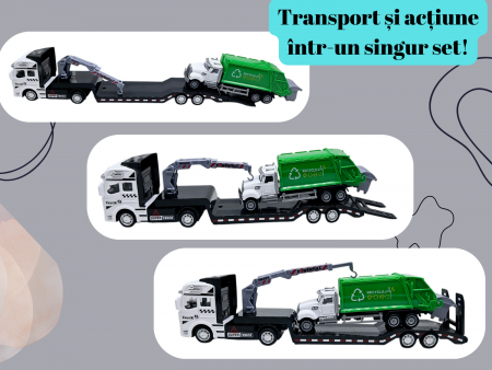 Camion din metal cu macara si platforma, Autospeciala Gunoi din metal transportabila, Functie pull-back, 33cm, Alb, +3ani, ERGINO® [2]
