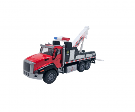 Camion din metal cu macara si platforma, Camion din metal transportabil, Functie pull-back, 28cm, Rosu, +3ani, ERGINO® [5]