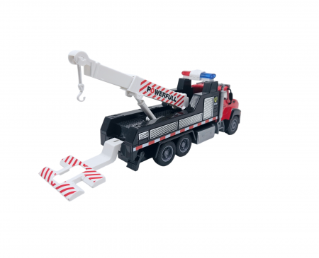 Camion din metal cu macara si platforma, Camion din metal transportabil, Functie pull-back, 28cm, Rosu, +3ani, ERGINO® [6]
