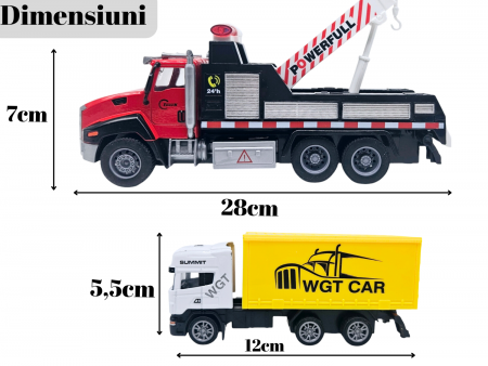 Camion din metal cu macara si platforma, Camion din metal transportabil, Functie pull-back, 28cm, Rosu, +3ani, ERGINO® [4]