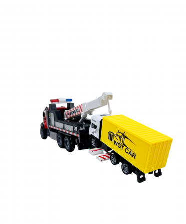 Camion din metal cu macara si platforma, Camion din metal transportabil, Functie pull-back, 28cm, Rosu, +3ani, ERGINO® [7]