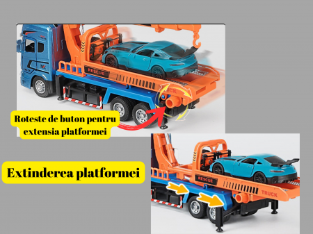 Camion din metal cu macara si platforma extensibila, O masinuta transportabila, Sunete si Lumini, Usile se deschid, 23 cm [1]